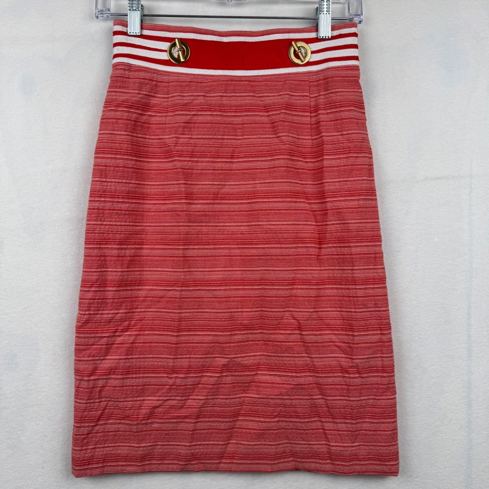Antonio‎ Melani Skirt Striped Red White Cotton Blend Pencil Gold Accents 0